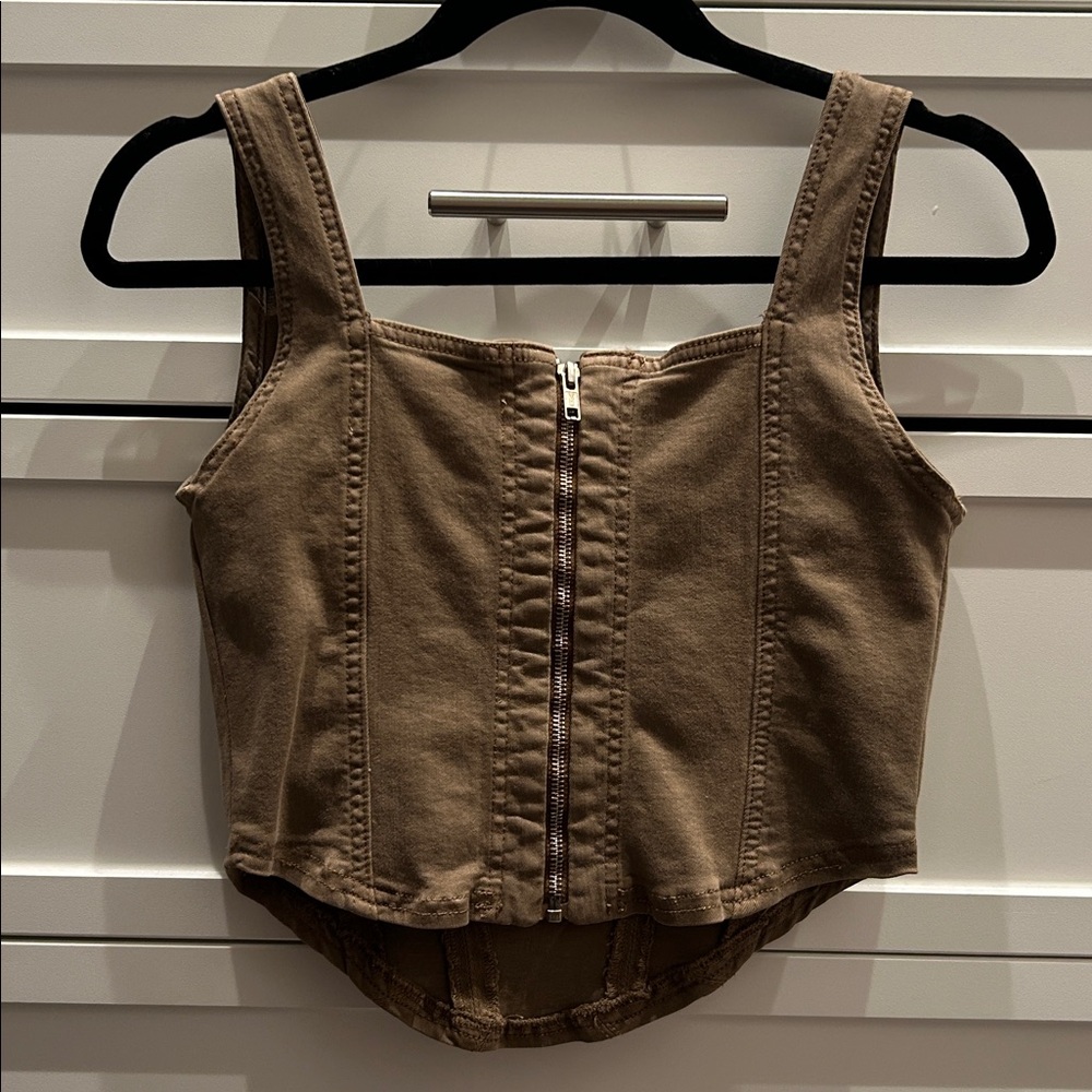 FREE PEOPLE- Brown Sleeveless Corset Top - Picture 2 of 2